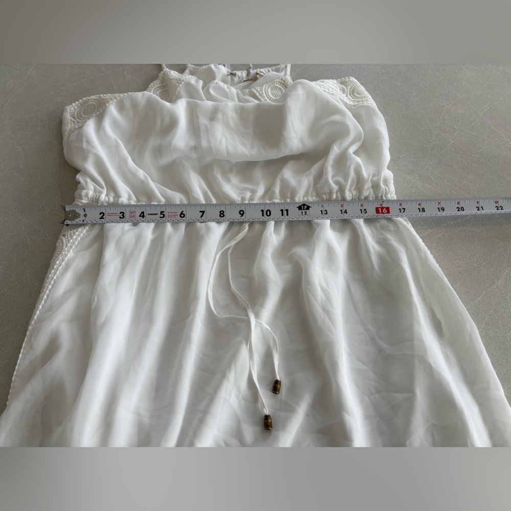 C Elegant White Sleeveless High Neck Open Shoulder Lightweight Dress Sz. XL Lace - Picture 10 of 16
